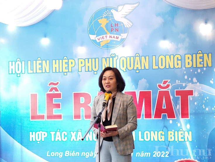 Đồng ch&iacute; Phạm Thị Thanh Hương, Ph&oacute; Chủ tịch Hội LHPN H&agrave;  Nội ph&aacute;t biểu tại lễ ra mắt Hợp t&aacute;c x&atilde;