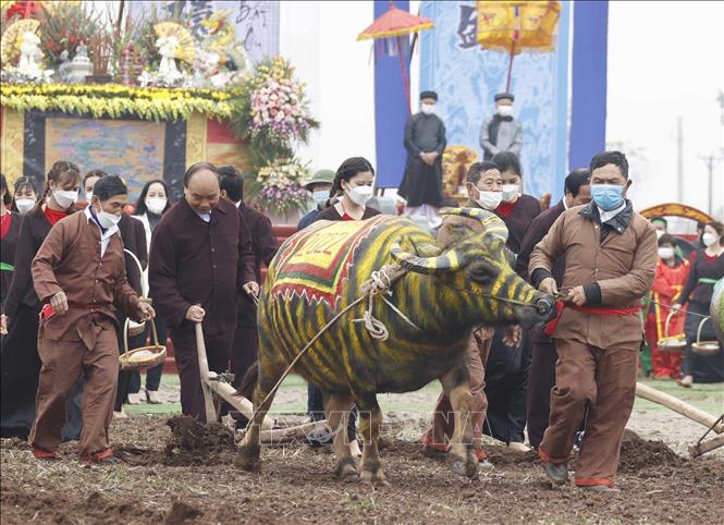 Chủ tịch nước Nguyễn Xu&acirc;n Ph&uacute;c xuống đồng c&agrave;y ruộng đầu năm mới.