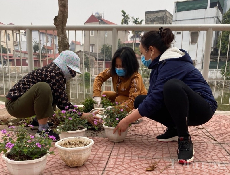 Cán bộ, hội viên phụ nữ trang trí hoa, làm đẹp cảnh quan môi trường quận. Cán bộ, hội viên phụ nữ trang trí hoa, làm đẹp cảnh quan môi trường quận.