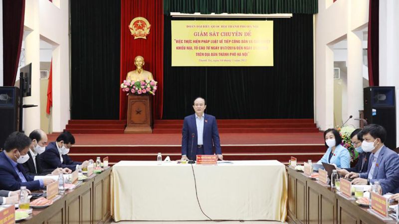 Chủ tịch HĐND TP Hà Nội Nguyễn Ngọc Tuấn phát biểu tại cuộc giám sátẢnh: HQ