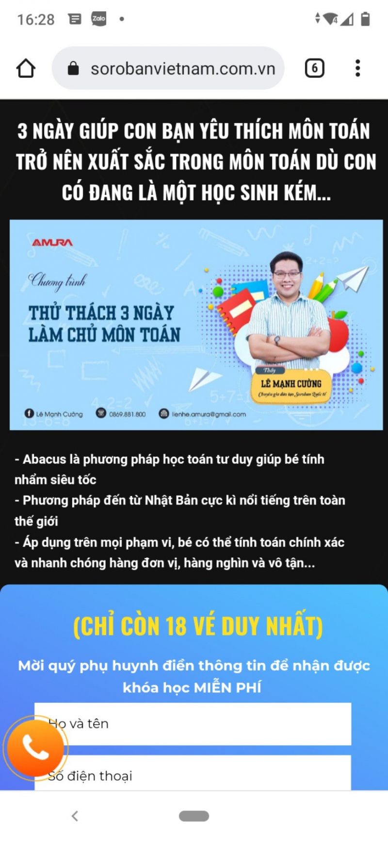 Trang sorobanvietnam.com.vn tự ý sử dụng hình ảnh cá nhân của người khác rồi “giả danh” phụ huynh học sinh để quảng cáo dịch vụ của mình