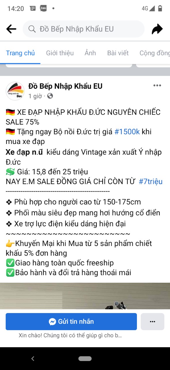 Những lời quảng cáo hấp dẫn trên trang facebook “Đồ bếp nhập khẩu EU”