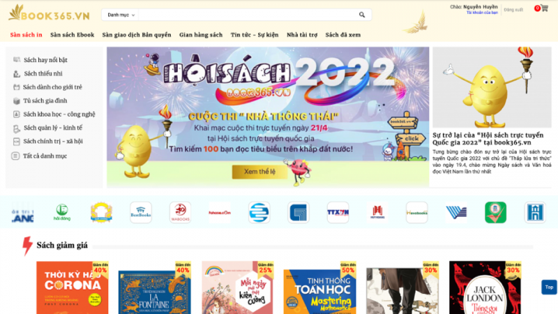 Giao diện nền tảng sách trực tuyến book365.vn