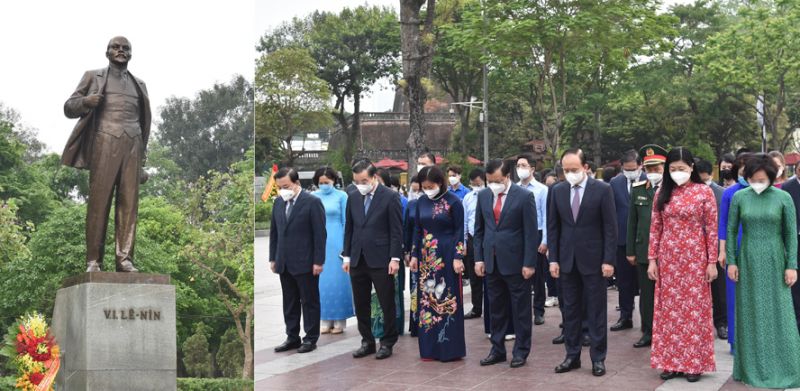 Các đồng chí lãnh đạo thành phố Hà Nội dâng hoa, tưởng nhớ Lãnh tụ Cộng sản V.I.Lênin tại Tượng đài Lênin