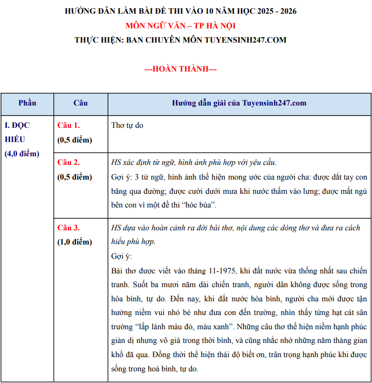 Đáp án tham khảo môn Ngữ văn thi vào 10 Hà Nội - ảnh 3