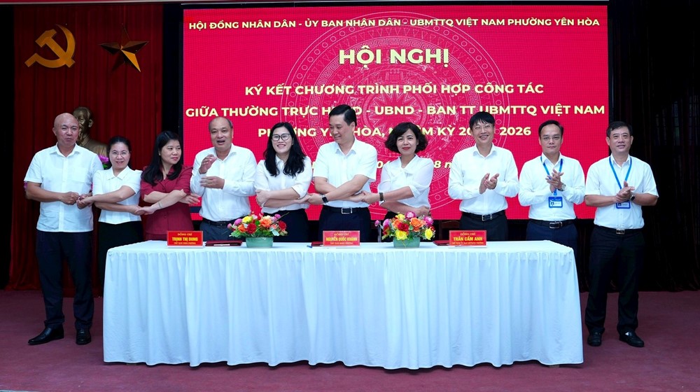 Phường Yên Hòa tổ chức ký kết chương trình phối hợp công tác nhiệm kỳ 2021-2026 - ảnh 1