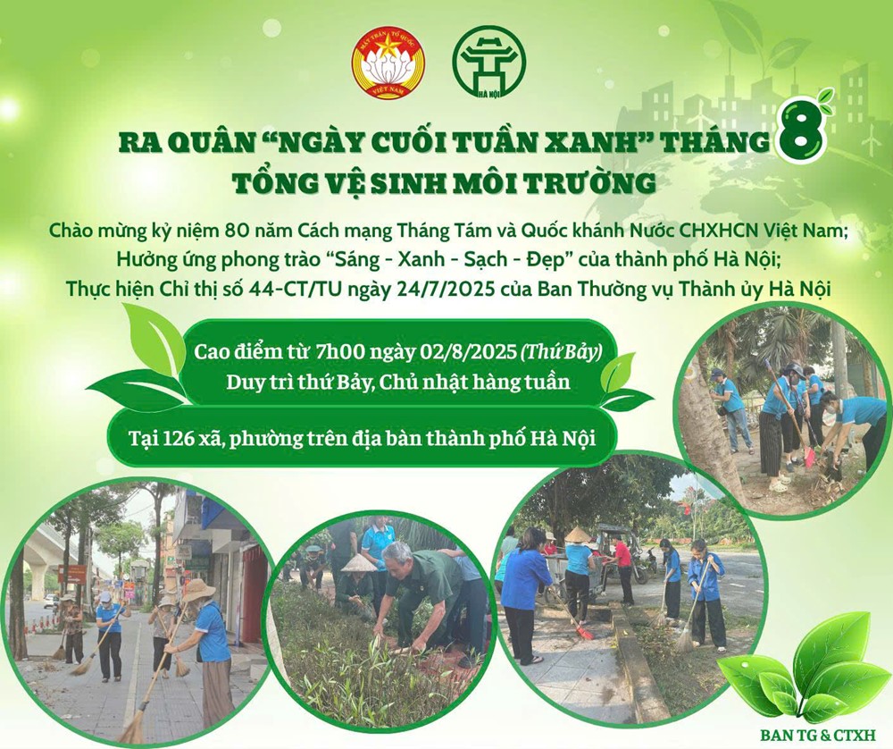Sáng nay, 126 xã, phường ra quân tổng vệ sinh môi trường, mở đầu chuỗi hoạt động “Ngày cuối tuần xanh” tháng 8 - ảnh 1