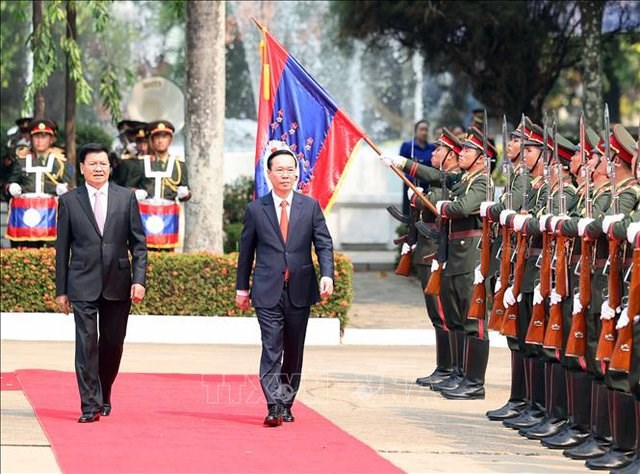 Lễ đón chính thức Chủ tịch nước Võ Văn Thưởng thăm hữu nghị Lào - ảnh 1