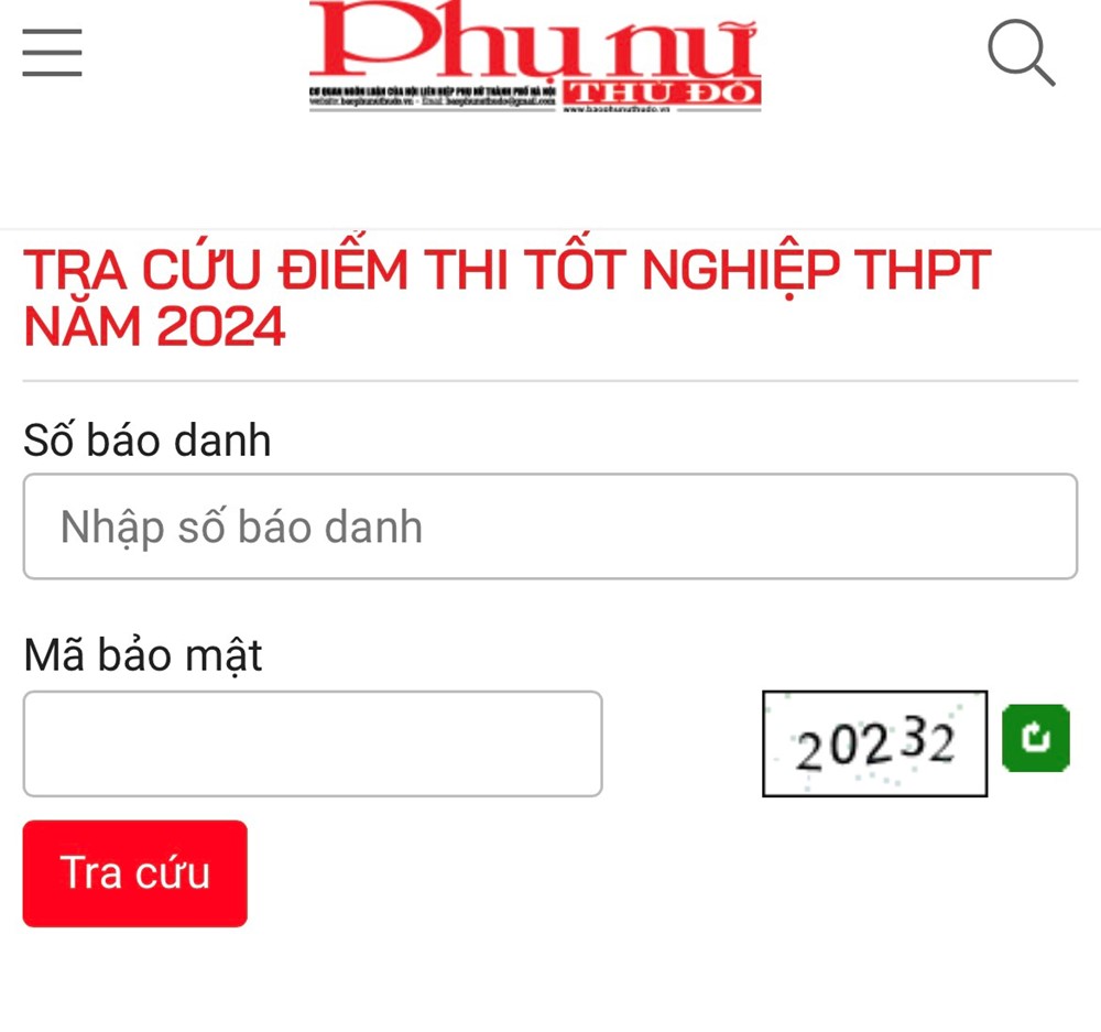 Xem điểm thi tốt nghiệp THPT năm 2024 trên Báo Phụ nữ Thủ đô - ảnh 1