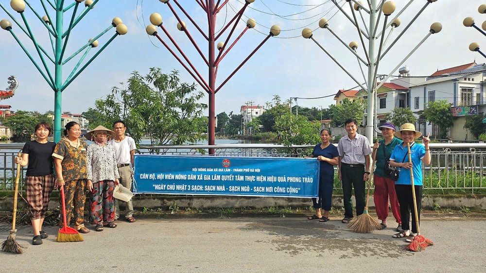 Hội Liên hiệp Phụ nữ và Hội Nông dân xã Gia Lâm ra quân vệ sinh môi trường - ảnh 5