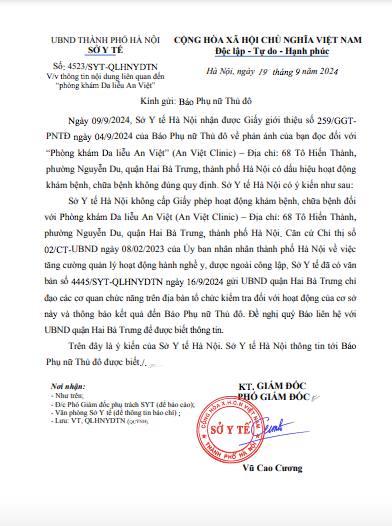 Sở Y tế Hà Nội không cấp phép hoạt động khám, chữa bệnh cho An Việt Clinic - ảnh 1