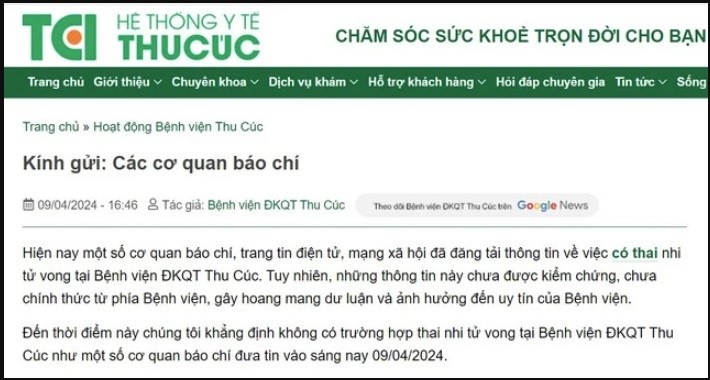 Bộ Y tế đề nghị Bệnh viên Thu Cúc xác minh thông tin thai nhi tử vong - ảnh 1
