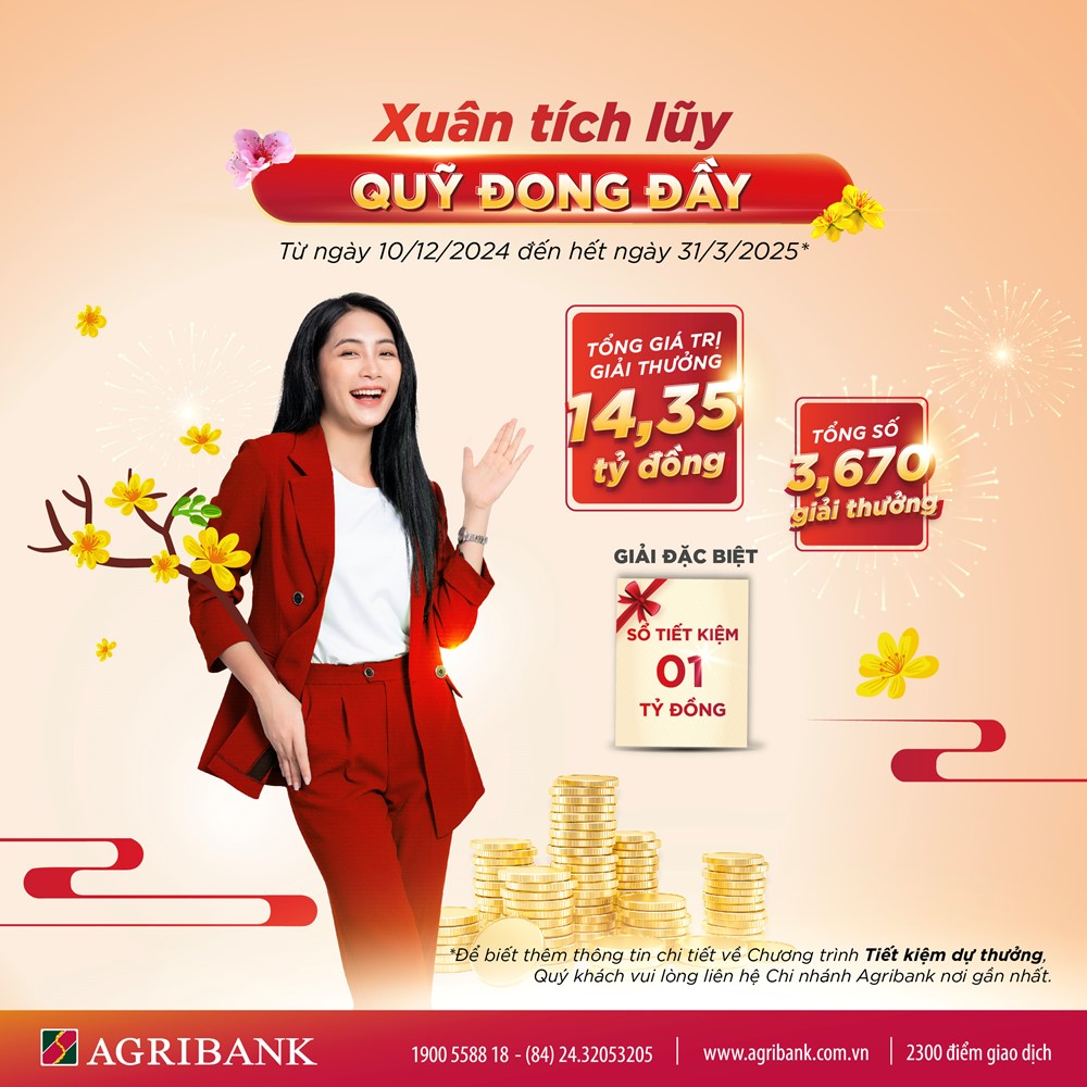 Agribank dành hơn 14 tỷ đồng tặng khách hàng tham gia chương trình Tiết kiệm dự thưởng “Xuân tích lũy – Quỹ đong đầy”. - ảnh 2