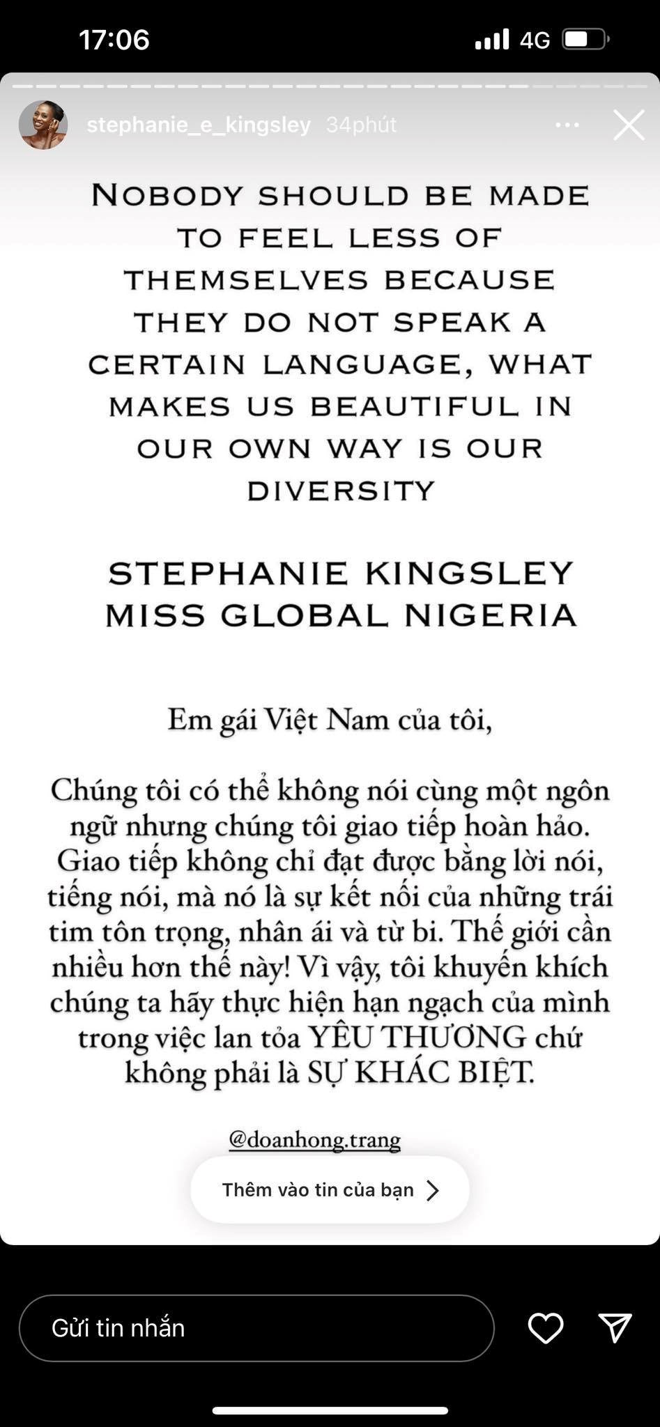 Chia sẻ cảm động của thí sinh Miss Global 2022 dành cho đại diện Việt Nam, Đoàn Hồng Trang - ảnh 2