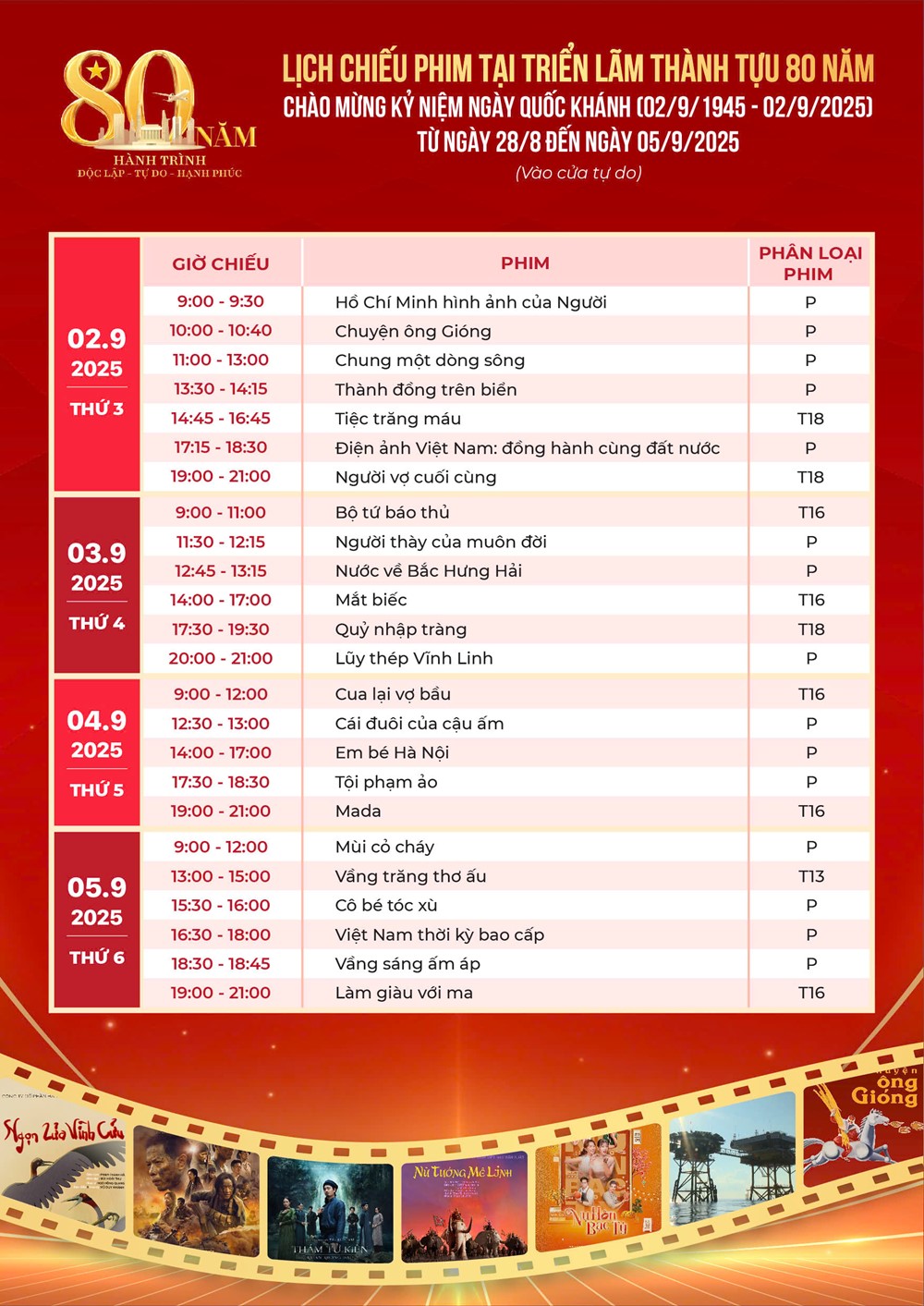 Lịch chiếu phim miễn phí trong khuôn khổ Triển lãm thành tựu đất nước  - ảnh 2