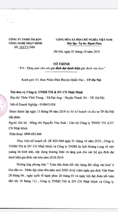 Giấy tờ của Công ty TNHH Thương mại và Dịch vụ CN Nhật Minh (ảnh do UBND huyện Quốc Oai cung cấp)