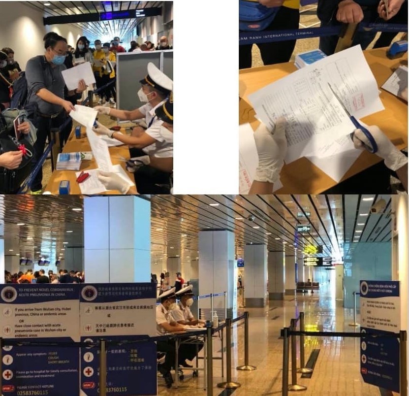 Thực hiện bản khai y tế với du khách tại sân bay Cam Ranh, tình Khánh Hòa