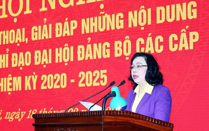 Phó Bí thư Thường trực Thành ủy  Hà Nội Ngô Thị Thanh Hằng phát biểu kết luận hội nghị.