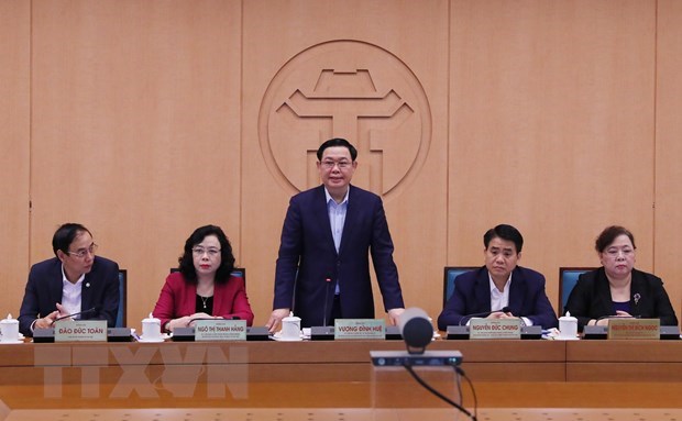 Bí thư Thành ủy Hà Nội Vương Đình Huệ phát biểu chỉ đạo tại buổi làm việc