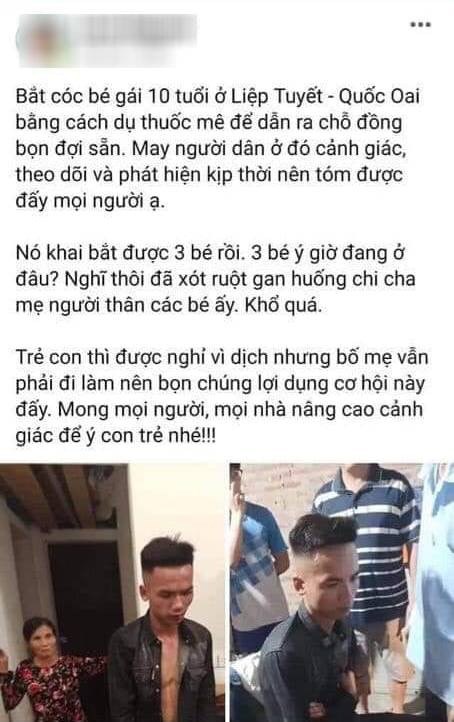Thông tin thất thiệt về vụ bắt cóc trẻ em ở xã Liệp Tuyết, Quốc Oai, Hà Nội.