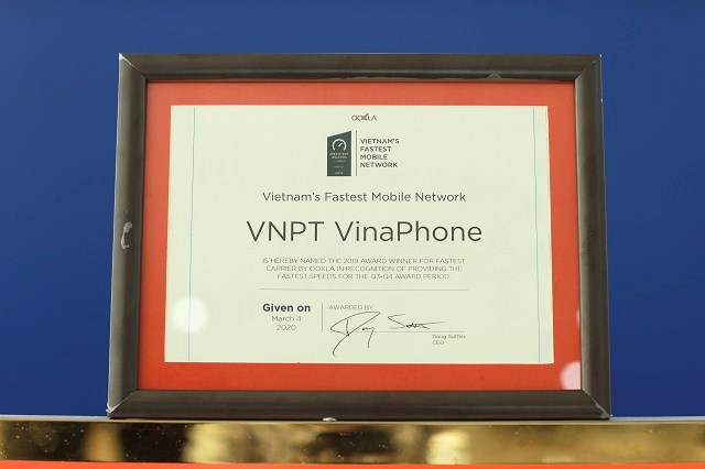 Chứng nhận Vinaphone là nhà mạng 3G 4G nhanh nhất Việt Nam.