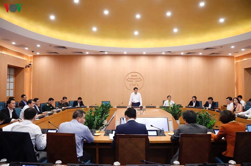 Chủ tịch UBND TP Hà Nội Nguyễn Đức Chung phát biểu tại một phiên họp của Ban Chỉ đạo phòng chống dịch Covid-19 thành phố Hà Nội.