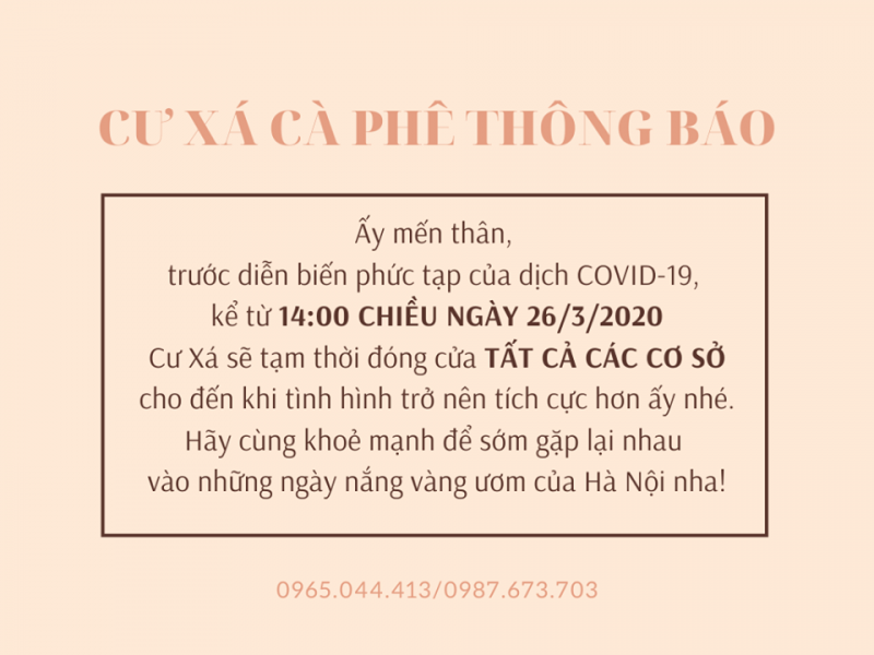 Thông báo tạm dừng đóng cửa quán cà phê theo yêu cầu của Chủ tịch UBND TP Hà Nội