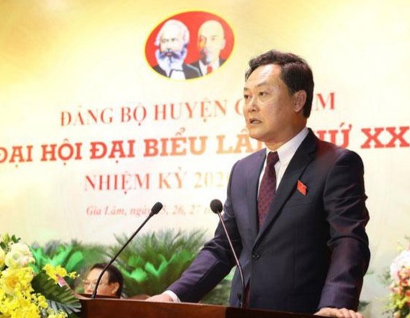 Đồng chí Lê Anh Quân- Bí thư huyện ủy - Chủ tịch UBND huyện Gia Lâm phát biểu khai mạc đại hội