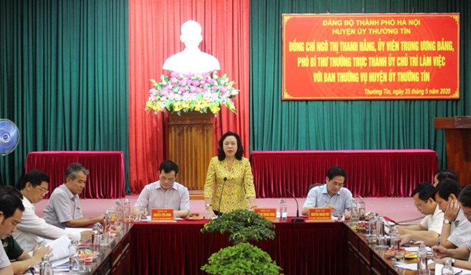 Phó Bí thư Thường trực Thành ủy Hà Nội Ngô Thị Thanh Hằng phát biểu kết luận buổi làm việc với Ban Thường vụ Huyện ủy Thường Tín.