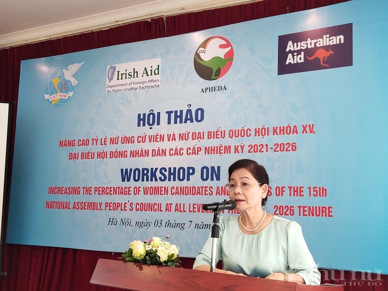 Đồng chí Trần Thị Hương- Phó Chủ tịch Hội LHPN Việt Nam phát biểu tại hội thảo