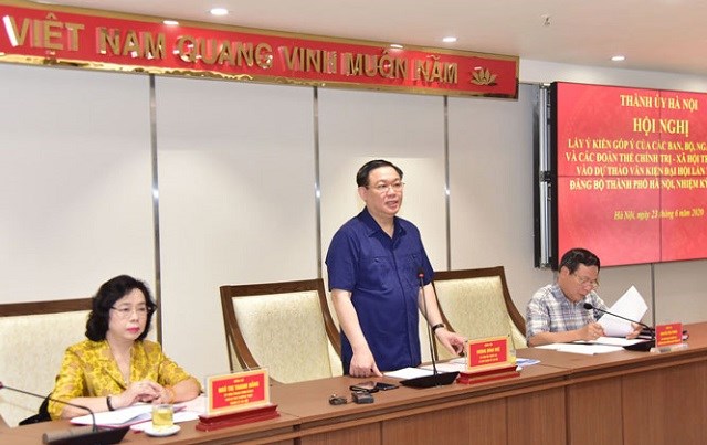 Bí thư Thành ủy Hà Nội Vương Đình Huệ chủ trì Hội nghị lấy ý kiến góp ý của ban, bộ, ngành, Mặt trận Tổ quốc và các đoàn thể chính trị - xã hội trung ương vào Dự thảo Báo cáo chính trị Đại hội đại biểu lần thứ XVII Đảng bộ thành phố nhiệm kỳ 2020-2025.