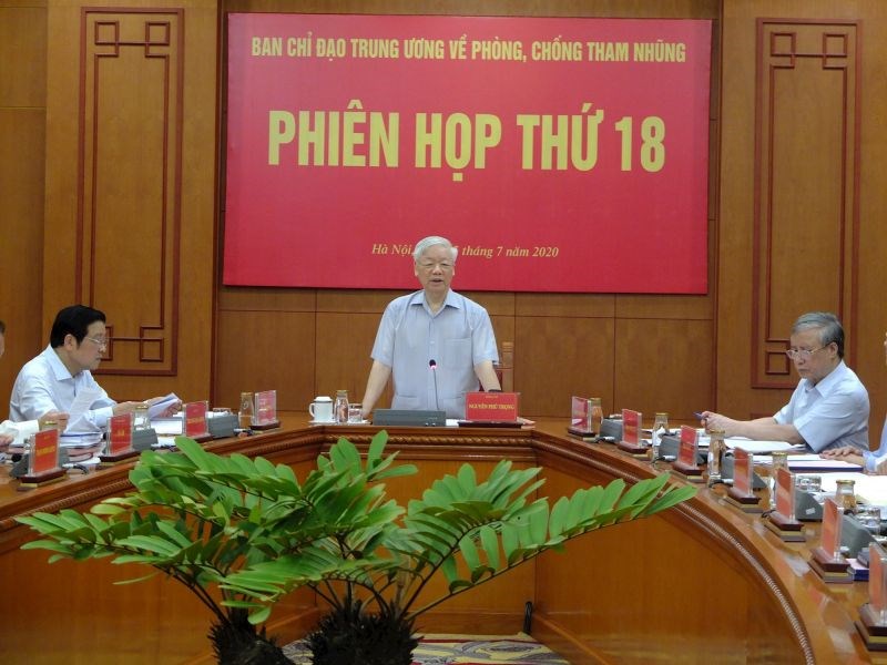 Tổng Bí thư, Chủ tịch nước Nguyễn Phú Trọng chủ trì phiên họp thứ 18 của Ban Chủ đạo Trung ương về phòng, chống tham nhũng, ngày 25-7-2020.
