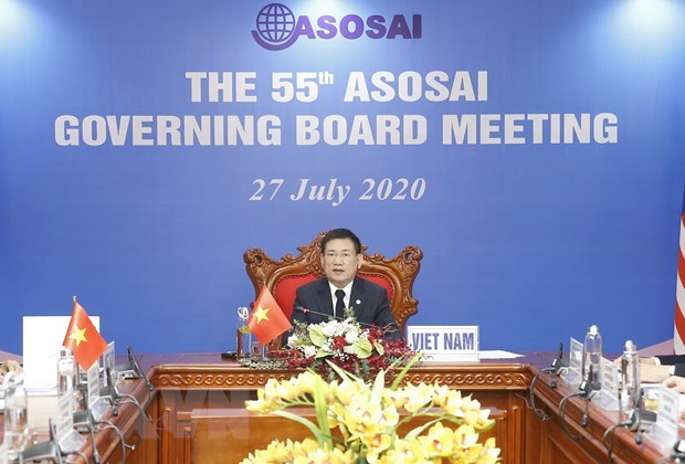 Chủ tịch ASOSAI Hồ Đức Phớc, Tổng Kiểm toán nhà nước Việt Nam phát biểu. (Ảnh: Doãn Tấn/TTXVN)