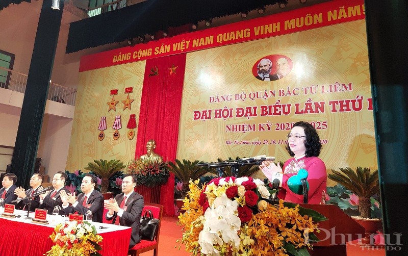 Đồng chí Ngô Thị Thanh Hằng - Ủy viên Trung ương Đảng, Phó Bí thư Thường trực Thành ủy Hà Nội phát biểu chỉ đạo đại hội