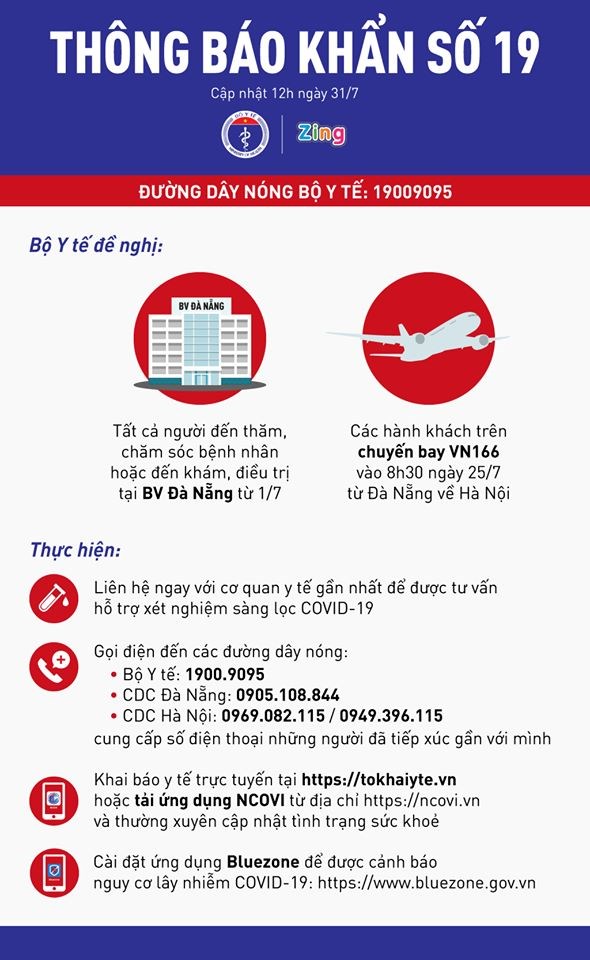 Hành khách chuyến bay VN166 từ Đà Nẵng về Hà Nội ngày 25/7 cần liên hệ ngay với cơ quan y tế - ảnh 1