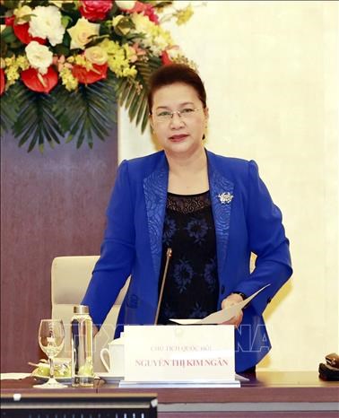 Chủ tịch Quốc hội Nguyễn Thị Kim Ngân, Chủ tịch AIPA 41 phát biểu tại phiên họp. Ảnh: Trọng Đức/TTXVN