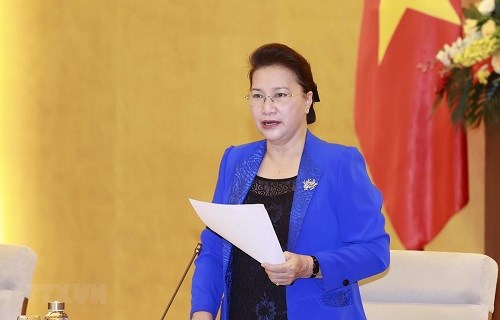 Chủ tịch Quốc hội Nguyễn Thị Kim Ngân phát biểu tại cuộc họp - Ảnh: TTXVN