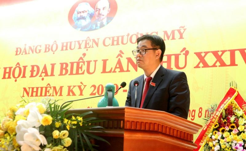 Bí thư Huyện ủy Chương Mỹ Nguyễn Văn Thắng phát biểu
