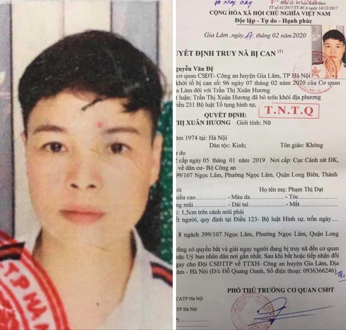 Đối tượng bị truy nã Trần Thị Xuân Hương