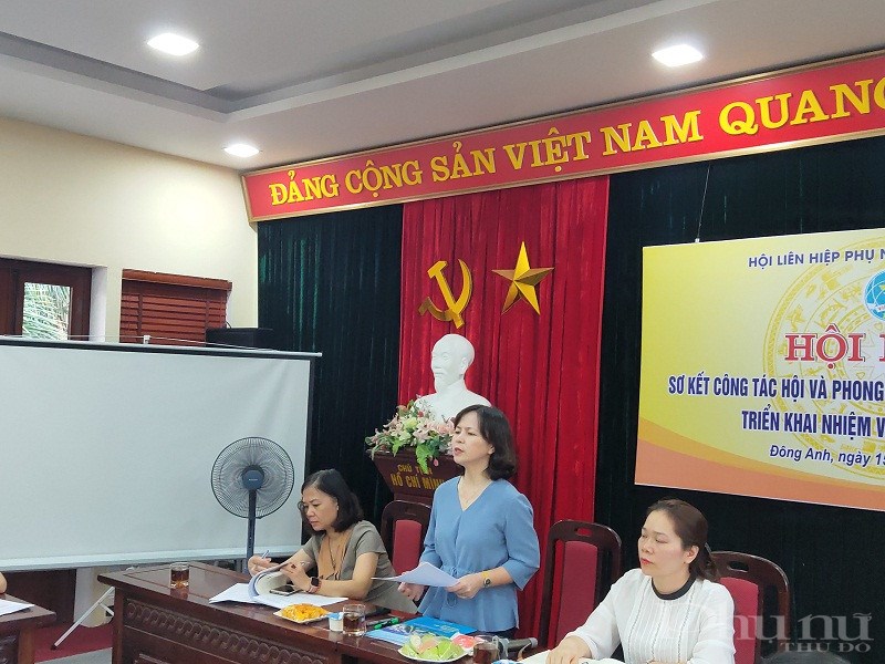 Đồng chí Nguyễn Thị Thanh Tâm - Chủ tịch Hội LHPN huyện Đông Anh phát biểu tại hội nghị