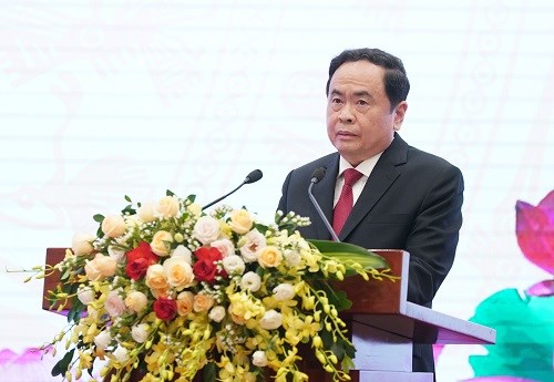 Chủ tịch Ủy ban Trung ương MTTQ Việt Nam Trần Thanh Mẫn phát biểu tại Đại hội - Ảnh: VGP/Quang Hiếu