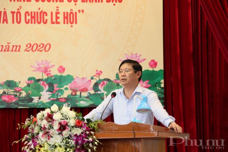 Đồng chí Phạm Thanh Học - Phó trưởng ban Thường trực Ban Tuyên giáo Thành ủy Hà Nội phát biểu tại hội nghị.