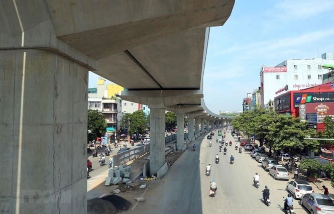 Dự án đường sắt đô thị Nhổn - Ga Hà Nội đã hoàn thành phần đi trên cao. Ảnh: Huy Hùng/TTXVN