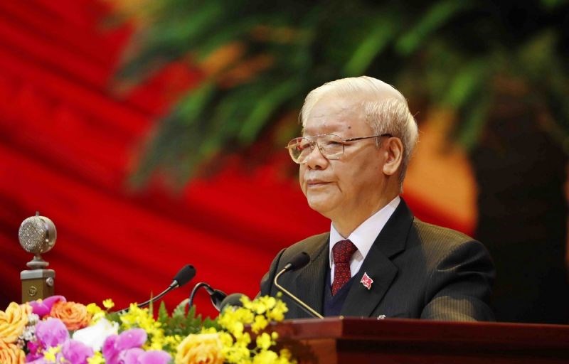 Tổng Bí thư, Chủ tịch nước Nguyễn Phú Trọng đọc báo cáo của Ban Chấp hành Trung ương khóa XII