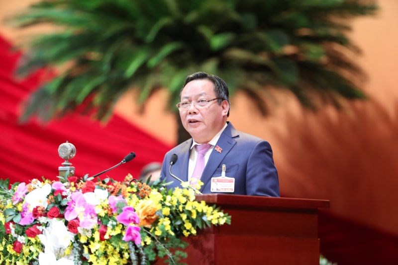 Đại biểu Nguyễn Văn Phong, Phó bí thư Thành ủy Hà Nội tham luận tại Đại hội