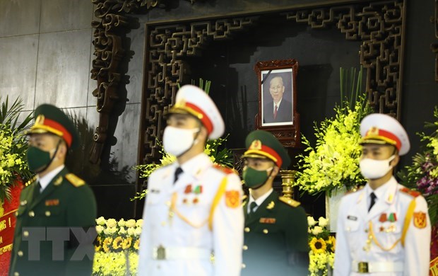 Di ảnh đồng chí Trương Vĩnh Trọng tại Nhà tang lễ Quốc gia, số 5 Trần Thánh Tông, thành phố Hà Nội. (Ảnh: Văn Điệp/TTXVN)