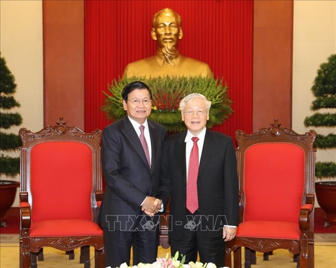 Tổng Bí thư, Chủ tịch nước Nguyễn Phú Trọng tiếp Thủ tướng Lào Thongloun Sisoulith sang thăm chính thức Việt Nam, ngày 1/10/2019. Ảnh tư liệu: Trí Dũng/TTXVN