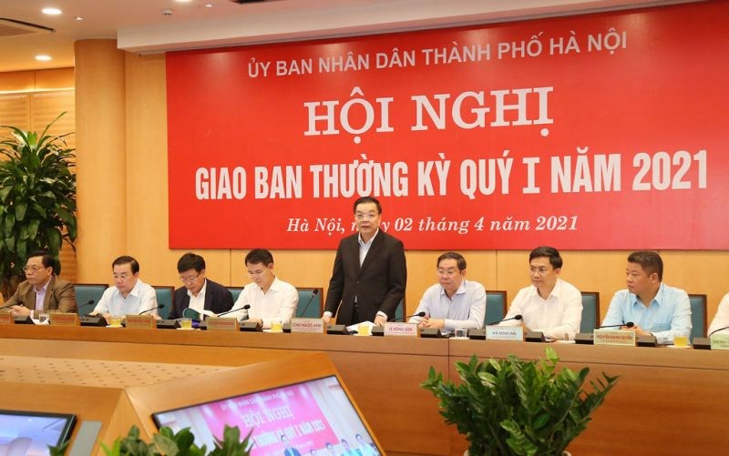 Chủ tịch UBND thành phố Hà Nội Chu Ngọc Anh phát biểu tại hội nghị.