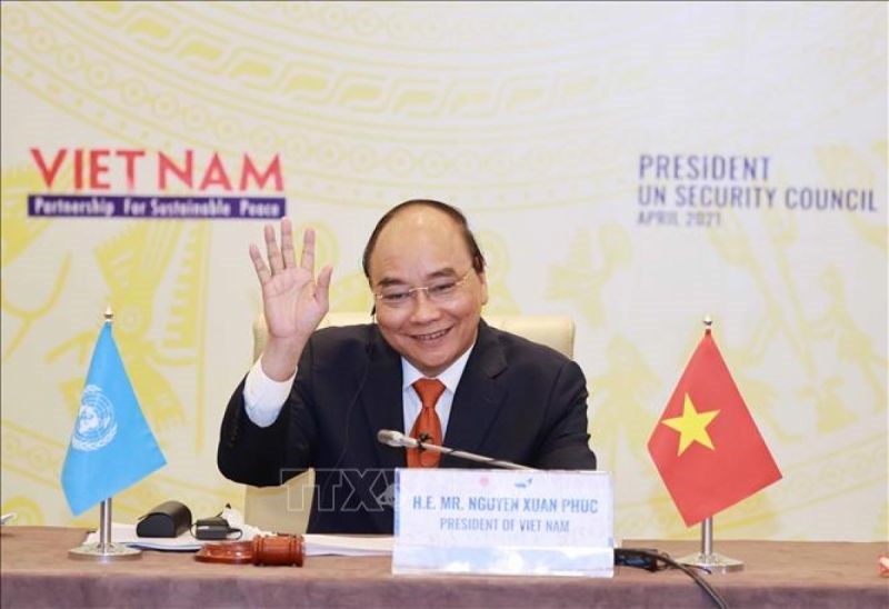 Chủ tịch nước Nguyễn Xuân Phúc chủ trì Phiên thảo luận mở Cấp cao của Hội đồng Bảo an Liên hợp quốc. Ảnh: Thống Nhất/TTXVN