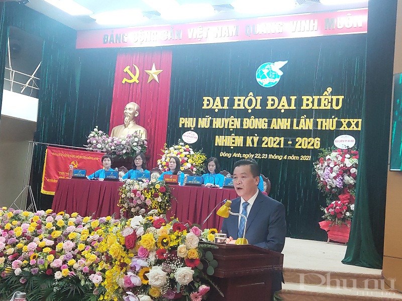 Đồng chí Lê Trung Kiên  - Bí thư huyện ủy Đông Anh phát biểu chỉ đạo Đại hội